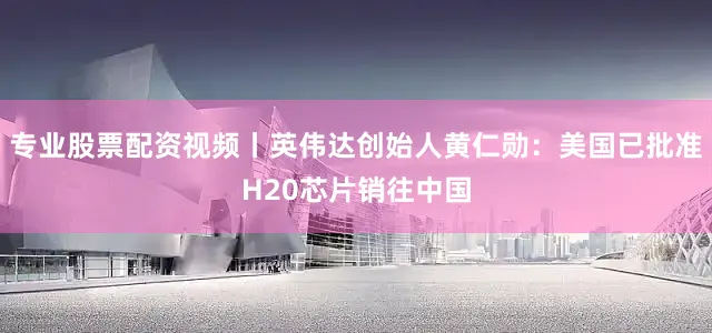 专业股票配资视频丨英伟达创始人黄仁勋：美国已批准H20芯片销往中国